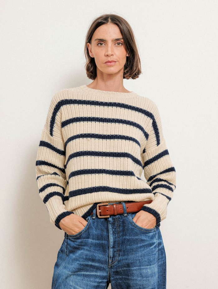 Pull rayé en laine Mérinos à coupe large - Maelia - Ines de la Fressange