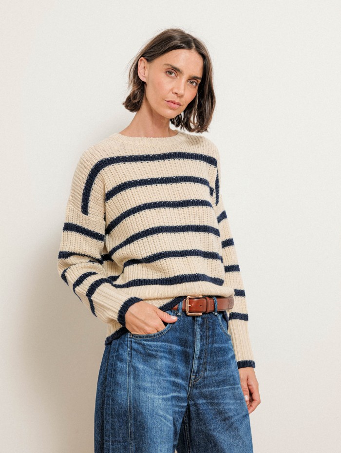 Pull rayé en laine Mérinos à coupe large - Maelia - Ines de la Fressange