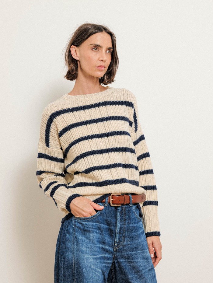 Pull rayé en laine Mérinos à coupe large - Maelia - Ines de la Fressange