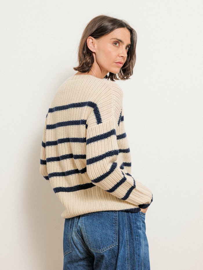 Pull rayé en laine Mérinos à coupe large - Maelia - Ines de la Fressange