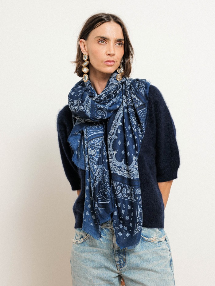 Écharpe femme bleu marine bandana - Louise - 26 Avenue