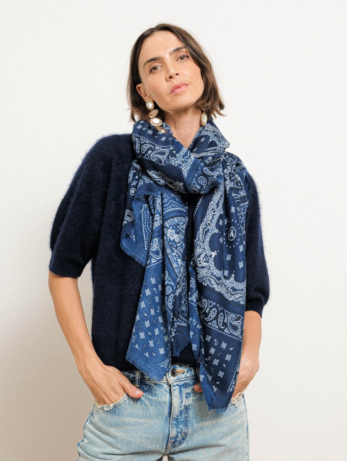 Écharpe femme bleu marine bandana - Louise - 26 Avenue