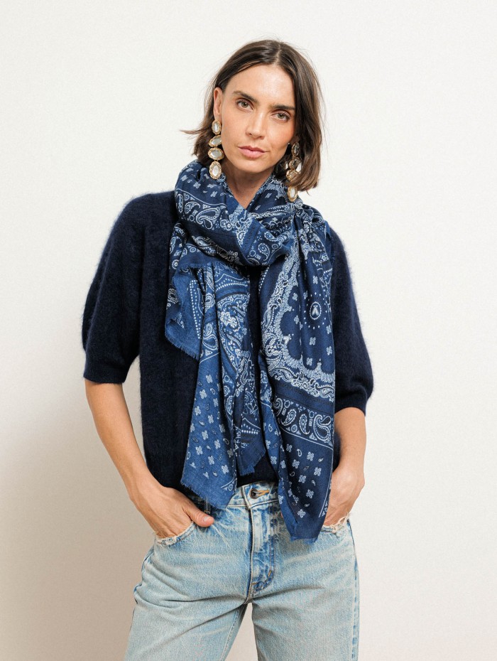 Écharpe femme bleu marine bandana - Louise - 26 Avenue