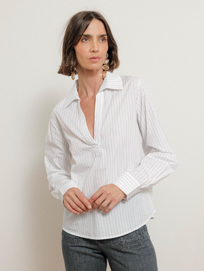 Chemise vareuse blanche à rayures noires - Erin - Andrea Lev