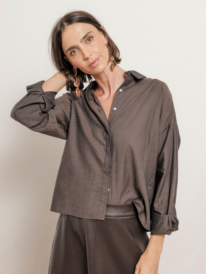 Chemise marron ample en coton - Tess - Andrea Lev
