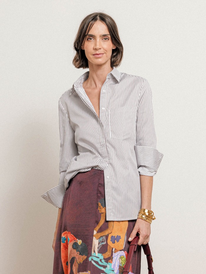 Chemise blanche à rayures marron - Tory  - Andréa Lev