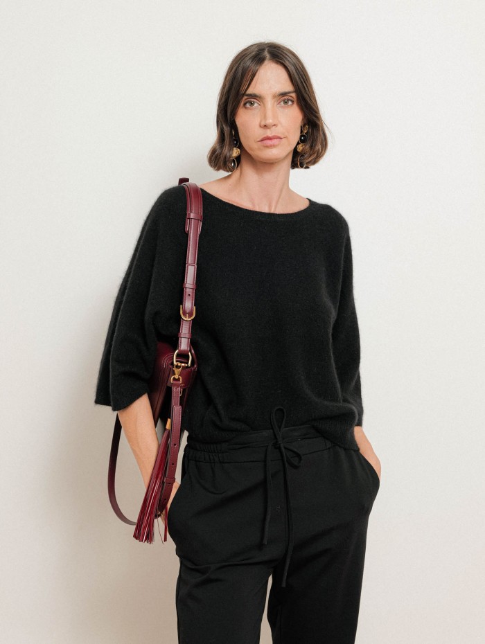 Pull à manches courtes en laine de raccoon - Noir - Majestic Filatures