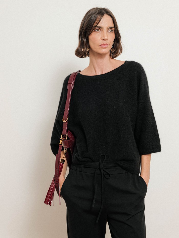 Pull à manches courtes en laine de raccoon - Noir - Majestic Filatures