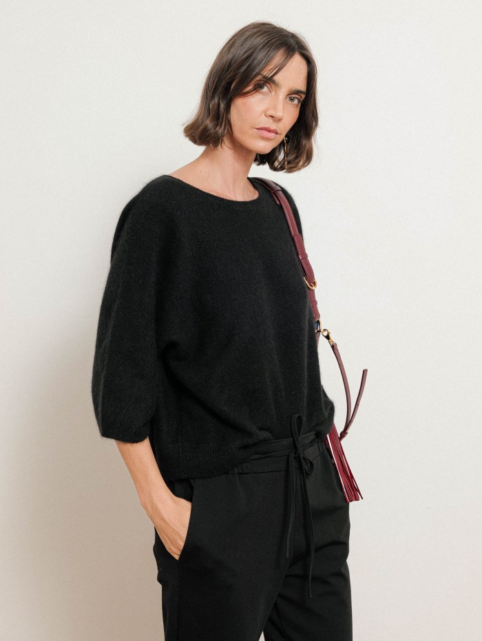 Pull à manches courtes en laine de raccoon - Noir - Majestic Filatures