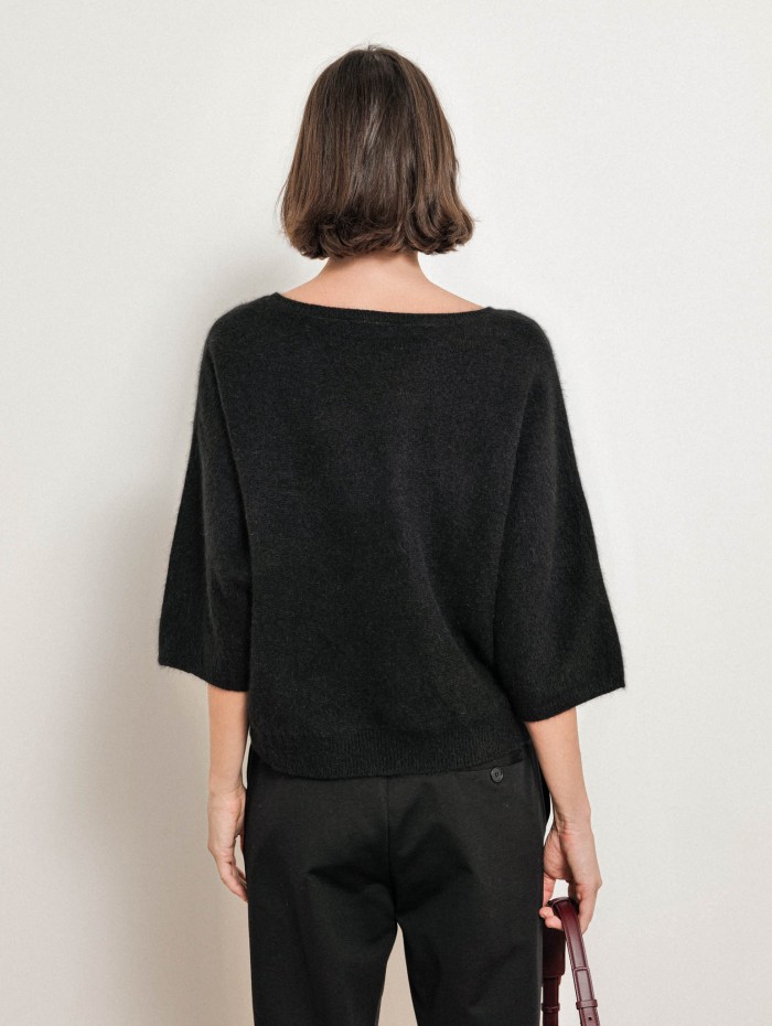 Pull à manches courtes en laine de raccoon - Noir - Majestic Filatures