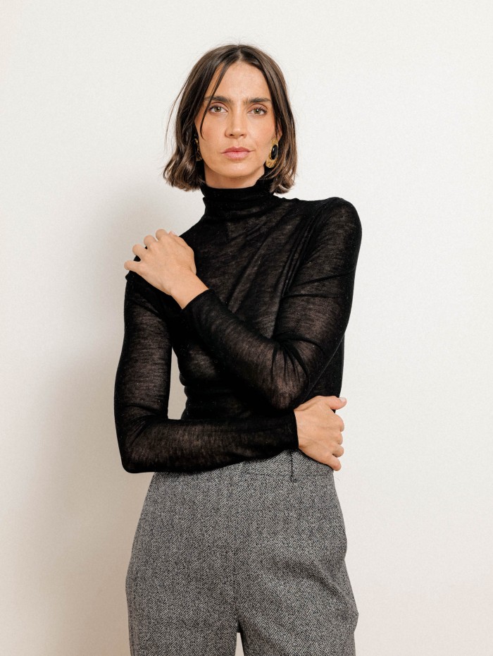 Pull col roulé  à sequins - Noir -Majestic Filatures