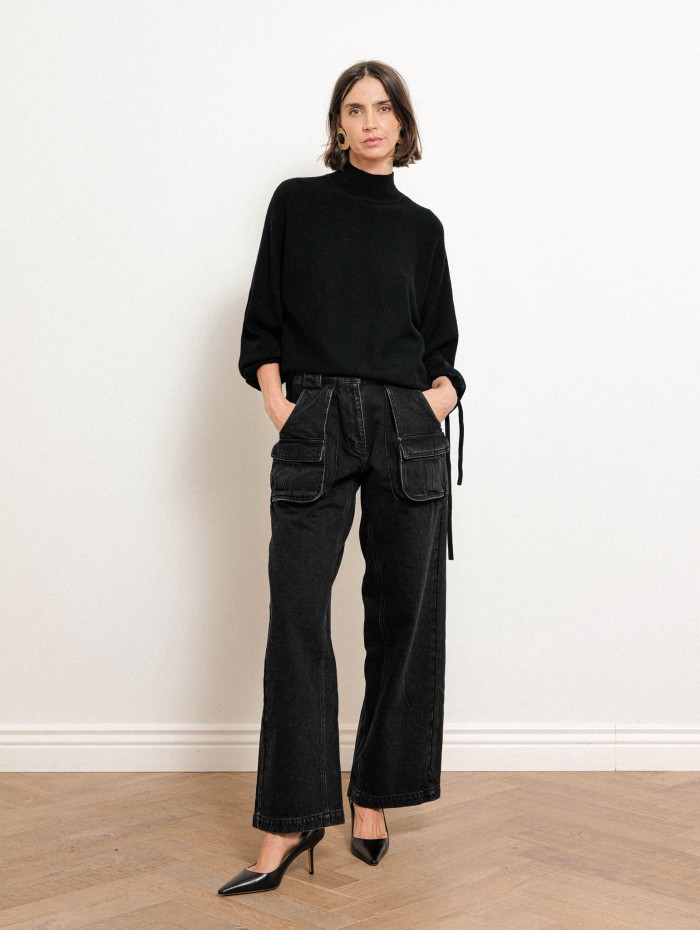 Pull col roulé en laine mérinos - Noir - Majestic Filatures