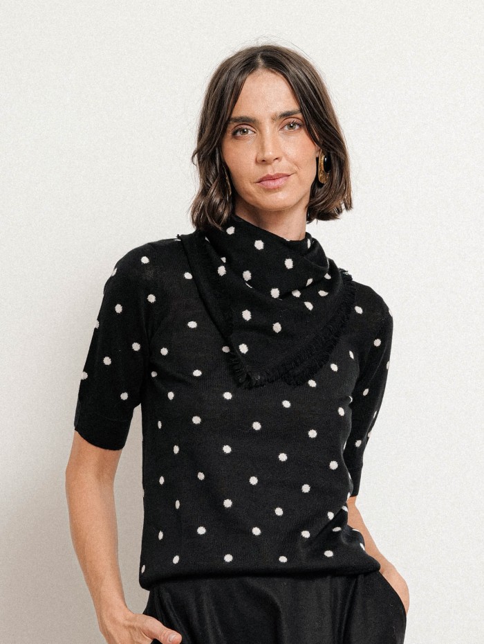 Foulard carré noir à pois - Noir  - Majestic Filatures