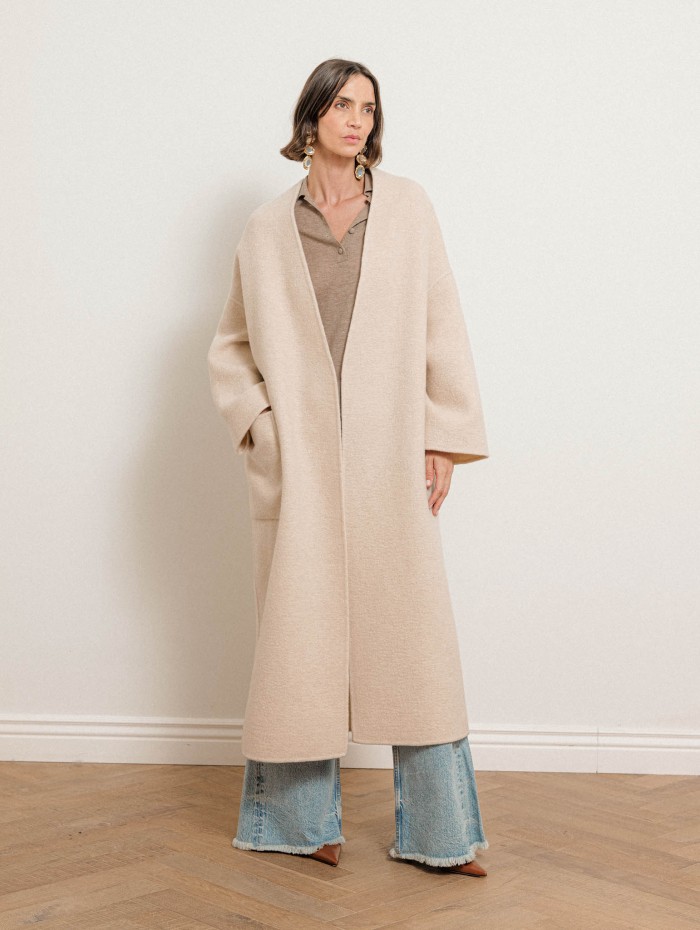 Manteau long en laine et cachemire - Beige - N.8