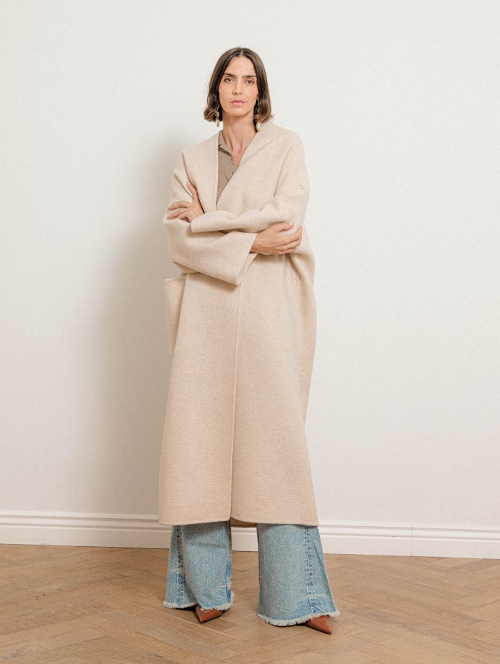 Manteau long en laine et cachemire - Beige - N.8