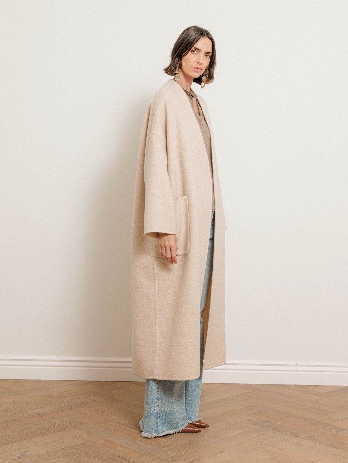Manteau long en laine et cachemire - Beige - N.8