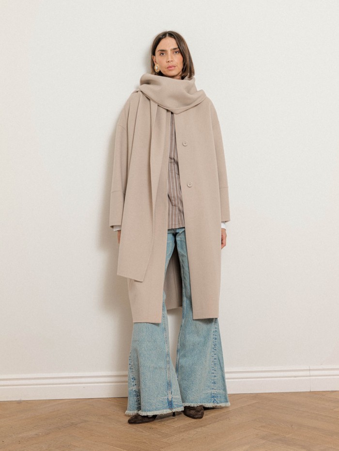 Manteau droit en laine vierge avec écharpe - Melodia  - Max Mara