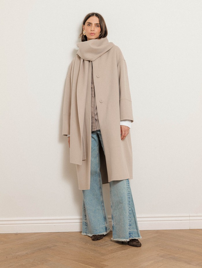 Manteau droit en laine vierge avec écharpe - Melodia  - Max Mara