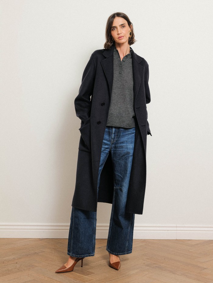 Manteau long droit en laine et cachemire - Marine - N.8