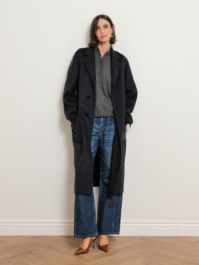 Manteau long droit en laine et cachemire - Marine - N.8