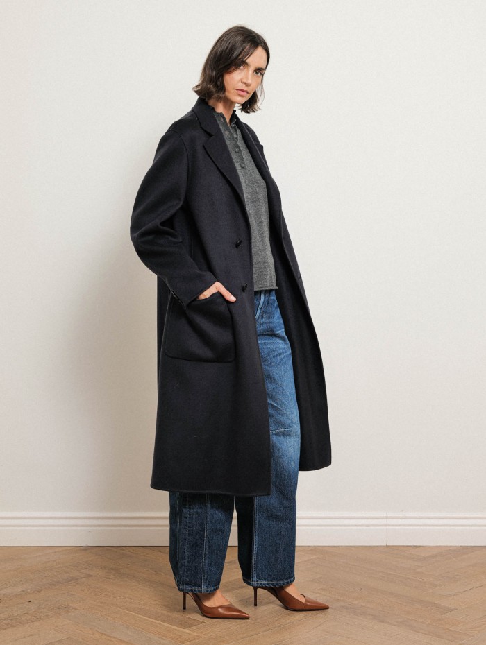 Manteau long droit en laine et cachemire - Marine - N.8