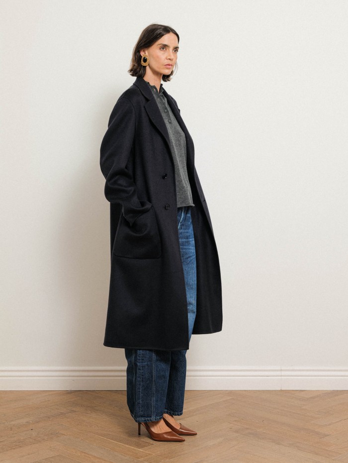 Manteau long droit en laine et cachemire - Marine - N.8