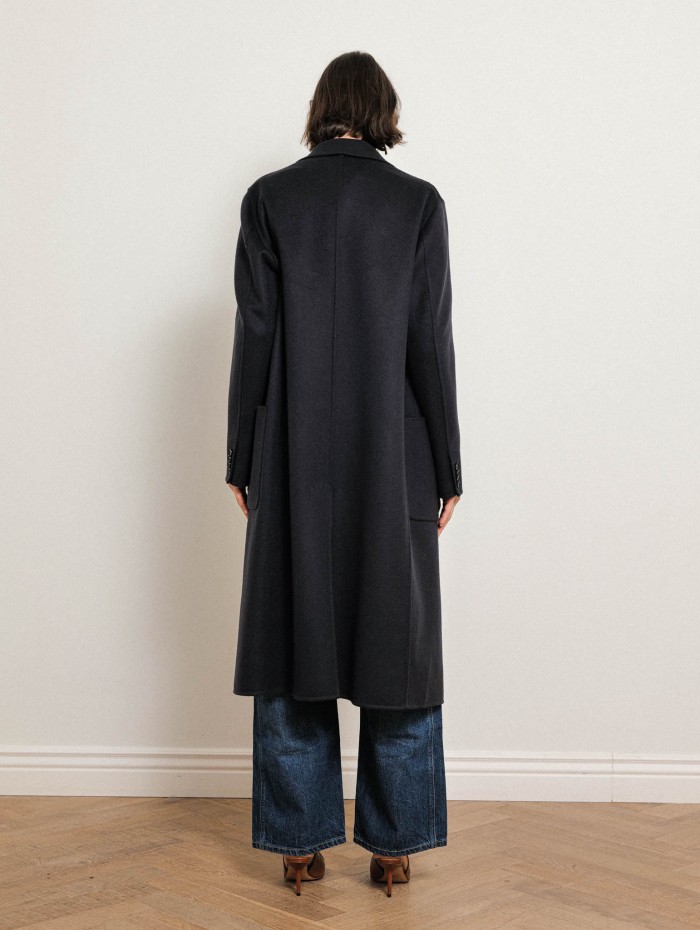 Manteau long droit en laine et cachemire - Marine - N.8