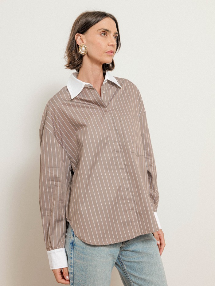 Chemise marron à rayures blanches - Terry - Andrea Lev