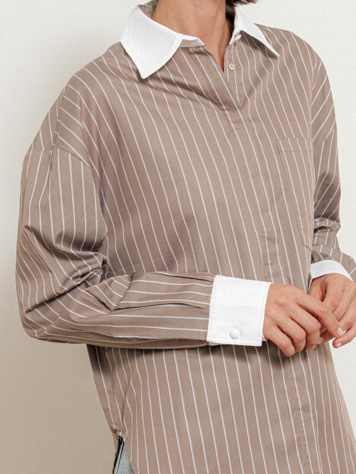 Chemise marron à rayures blanches - Terry - Andrea Lev