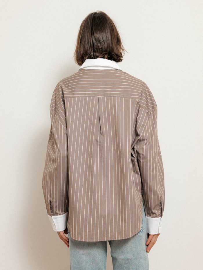 Chemise marron à rayures blanches - Terry - Andrea Lev