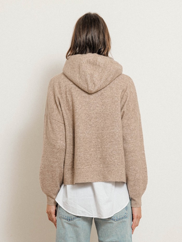 Gilet à capuche en cachemire avec détails en cuir camel - Giani - Max & Moi