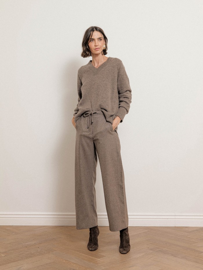 Pantalon fluide marron glacé en laine vierge - Floria - Max Mara