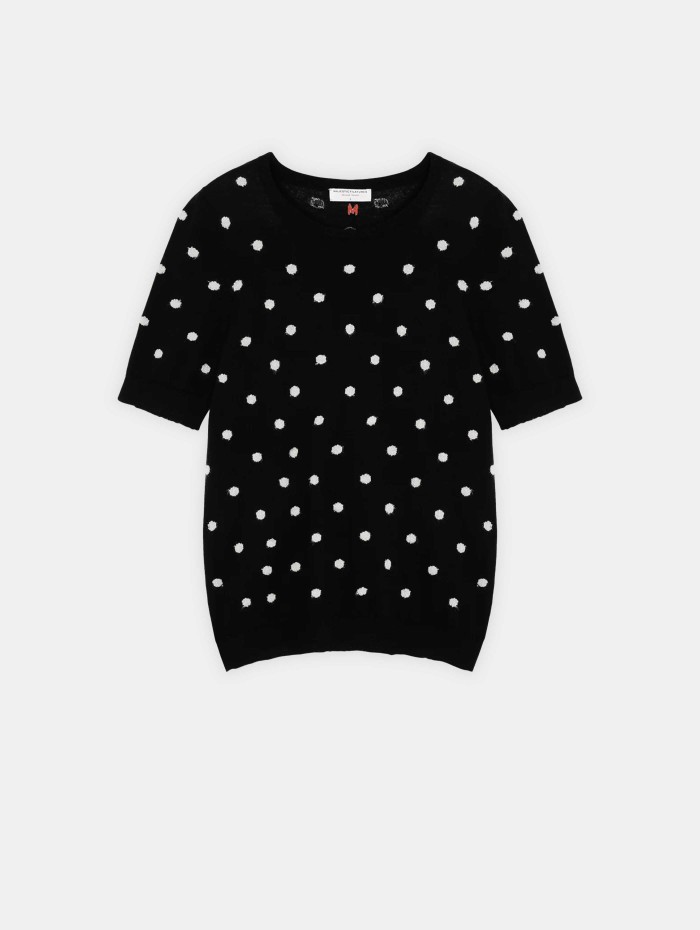 Pull à pois en laine et cachemire - Noir - Majestic filatures